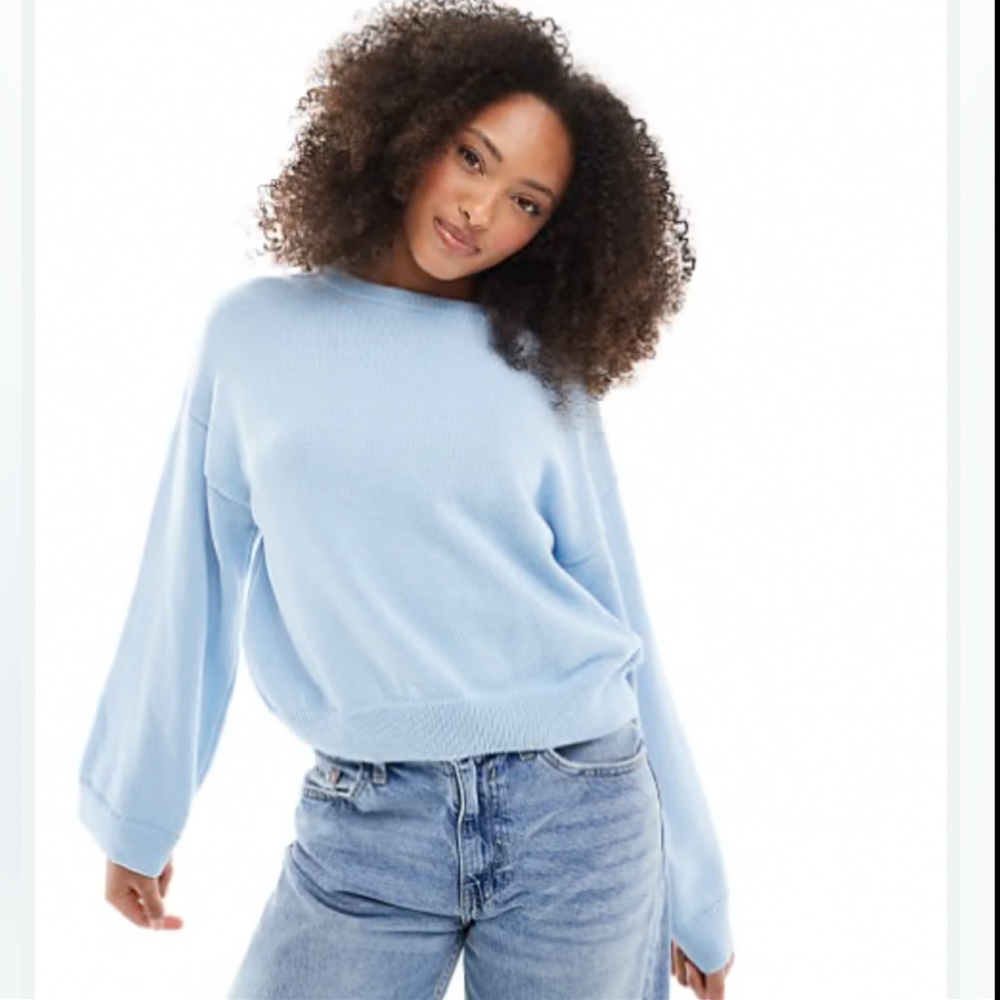 Woven Heart Sweater, Beautiful Light Blue, Size Medium - Picture 1 of 11